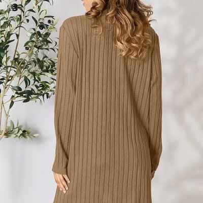 Basic Bae Full Size Ribbed Open Front Cardigan with Pockets