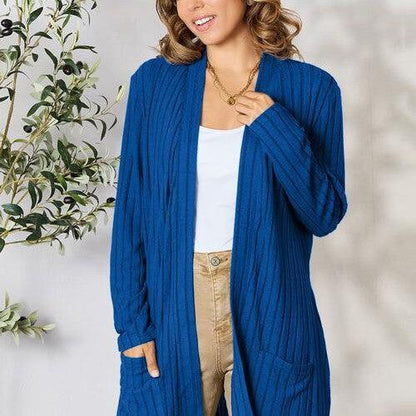 Basic Bae Full Size Ribbed Open Front Cardigan with Pockets