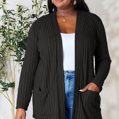 Basic Bae Full Size Ribbed Open Front Cardigan with Pockets