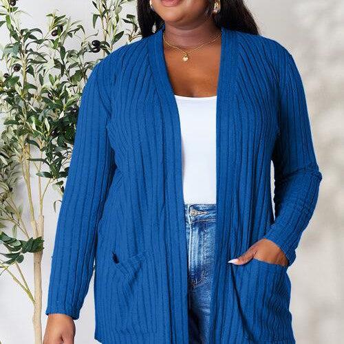 Basic Bae Full Size Ribbed Open Front Cardigan with Pockets