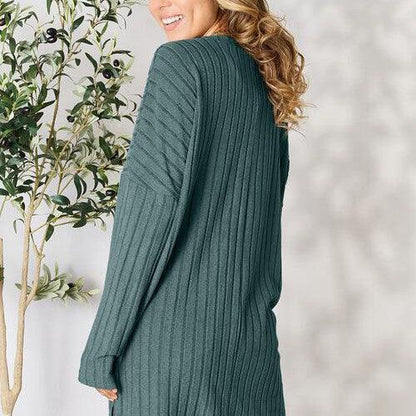 Basic Bae Full Size Ribbed Round Neck Long Sleeve Slit Top