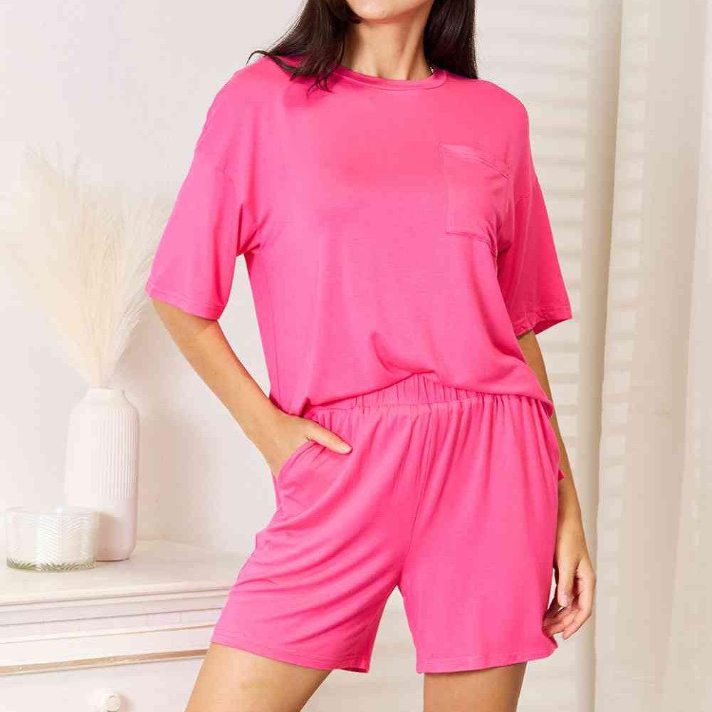 Basic Bae Full Size Soft Rayon Half Sleeve Top and Shorts Set