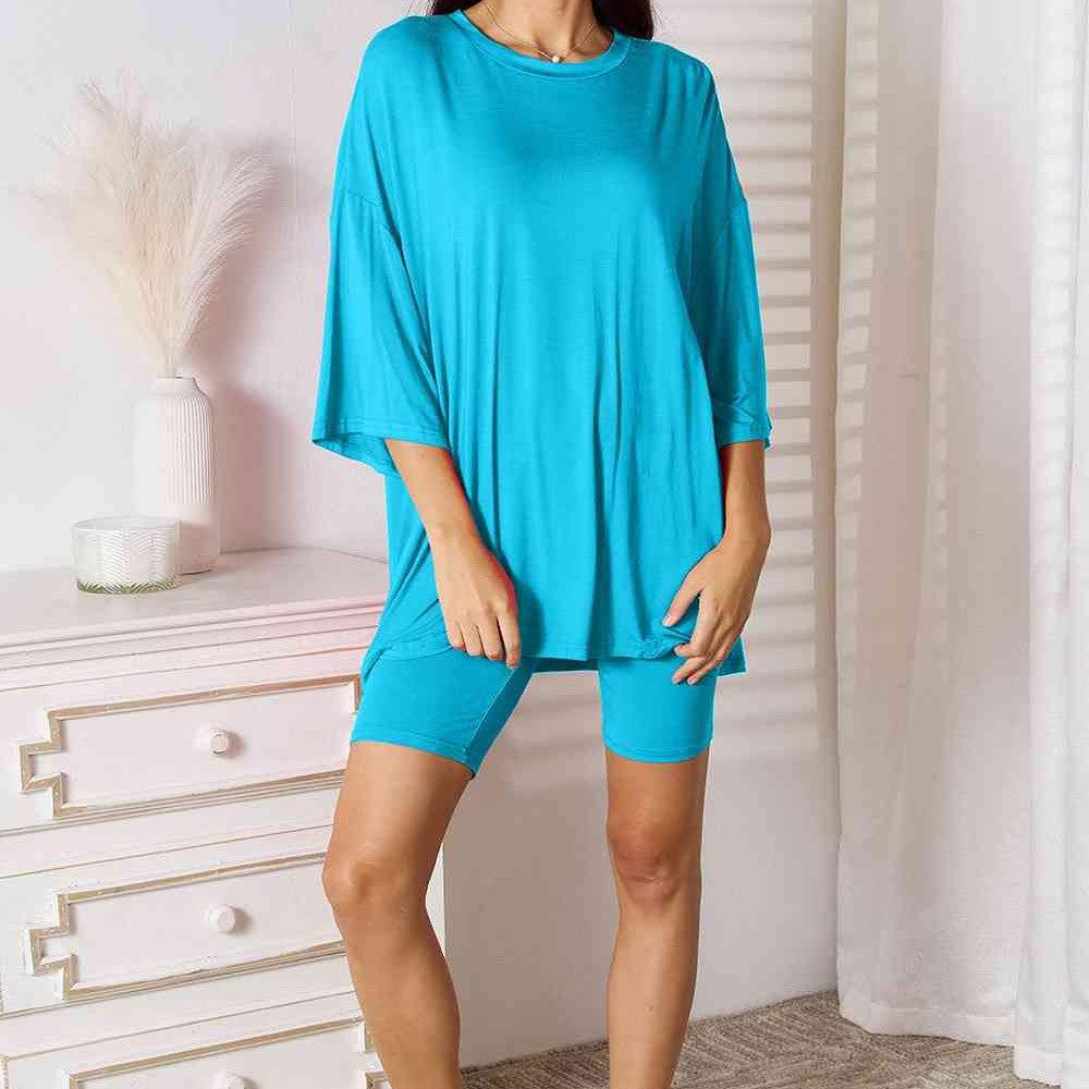 Basic Bae Full Size Soft Rayon Three-Quarter Sleeve Top and Shorts Set