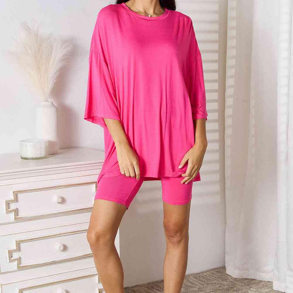 Basic Bae Full Size Soft Rayon Three-Quarter Sleeve Top and Shorts Set