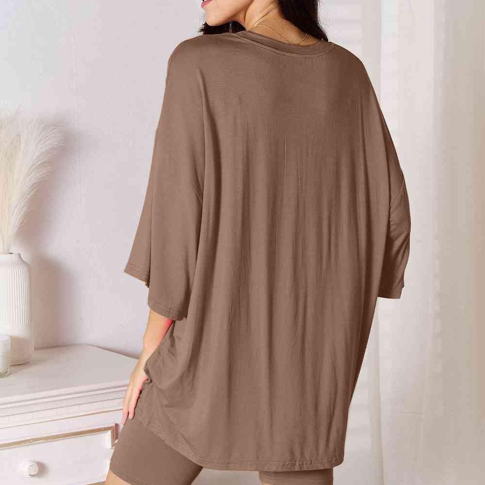 Basic Bae Full Size Soft Rayon Three-Quarter Sleeve Top and Shorts Set