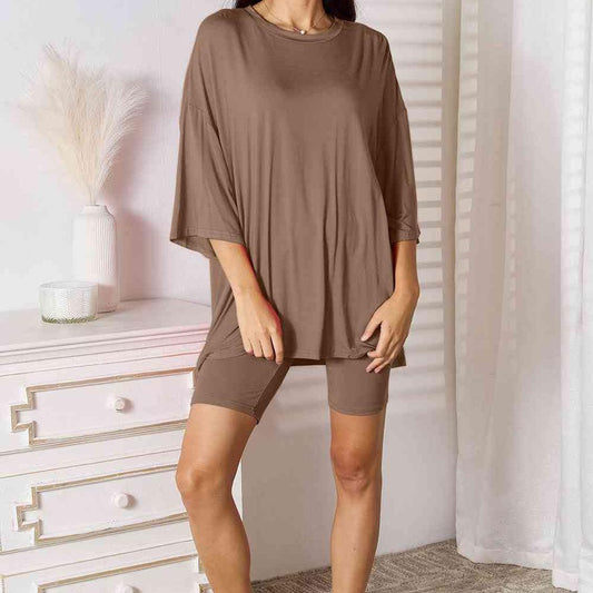 Basic Bae Full Size Soft Rayon Three-Quarter Sleeve Top and Shorts Set