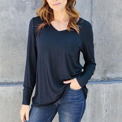 Basic Bae Full Size V-Neck Long Sleeve Top