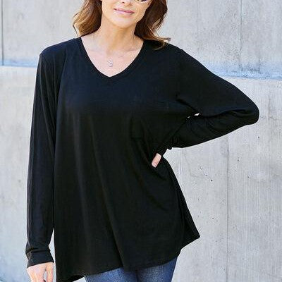 Basic Bae Full Size V-Neck Long Sleeve Top