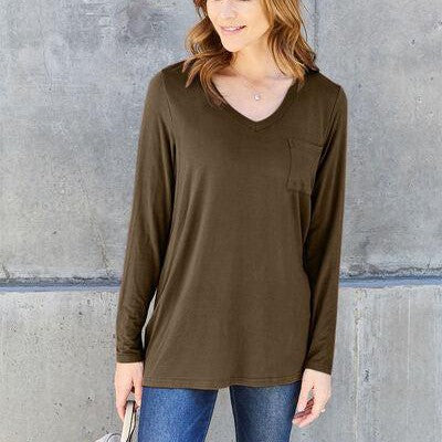 Basic Bae Full Size V-Neck Long Sleeve Top