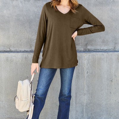 Basic Bae Full Size V-Neck Long Sleeve Top