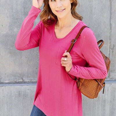 Basic Bae Full Size V-Neck Long Sleeve Top