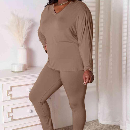 Basic Bae Full Size V-Neck Soft Rayon Long Sleeve Top and Pants Lounge Set