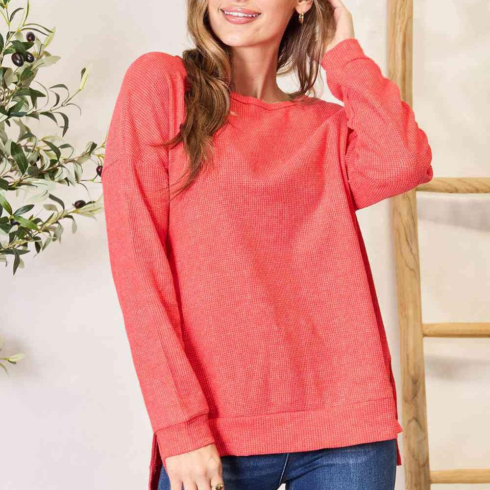 Basic Bae Round Neck Drop Shoulder Slit Sweatshirt