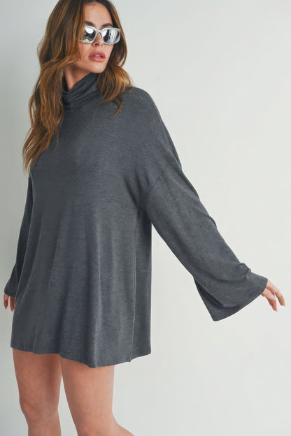 Bell Sleeve Turtle Neck Dress Front2