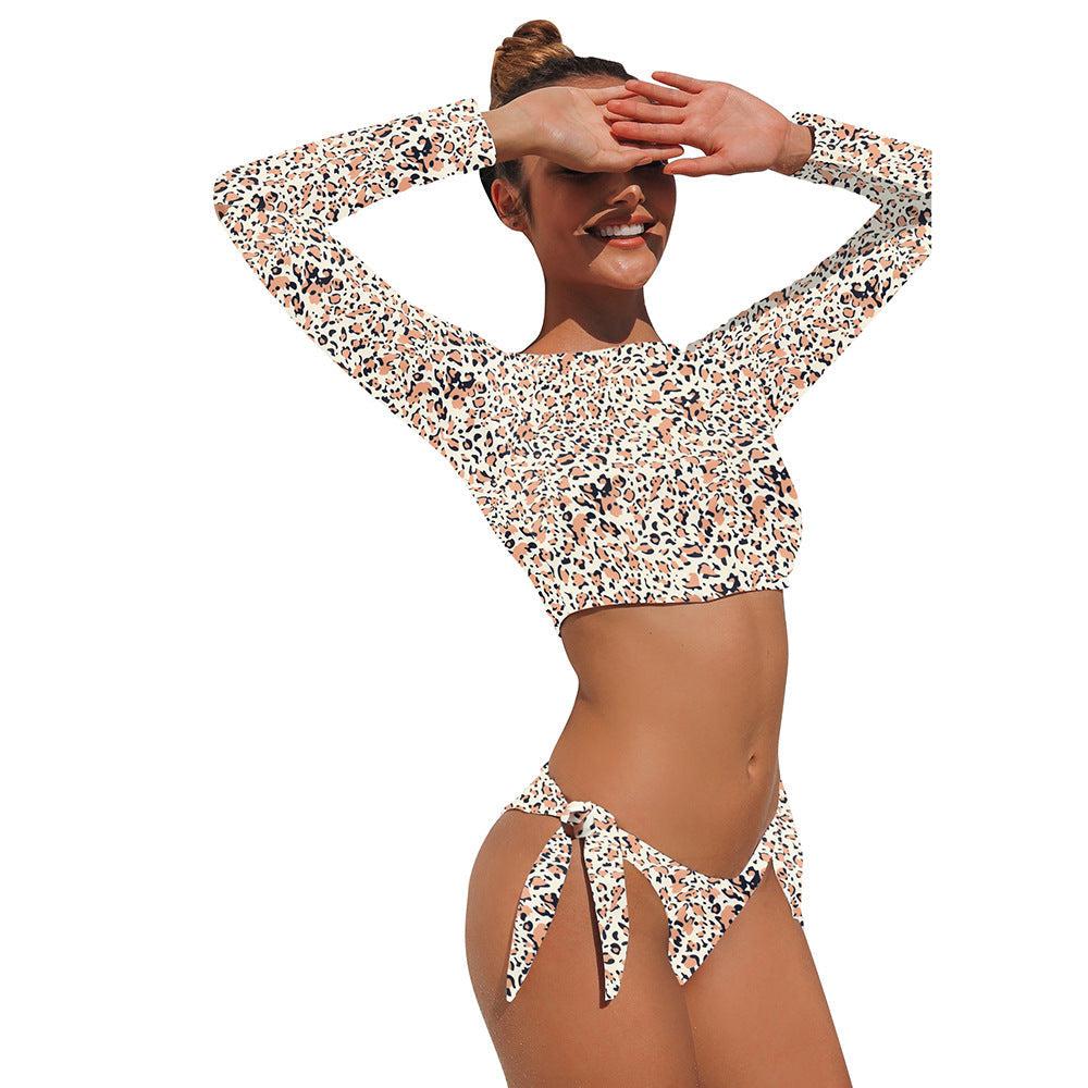 Bikini long sleeve Leopard swimsuits women beachwear two-piece sexy print swimwear