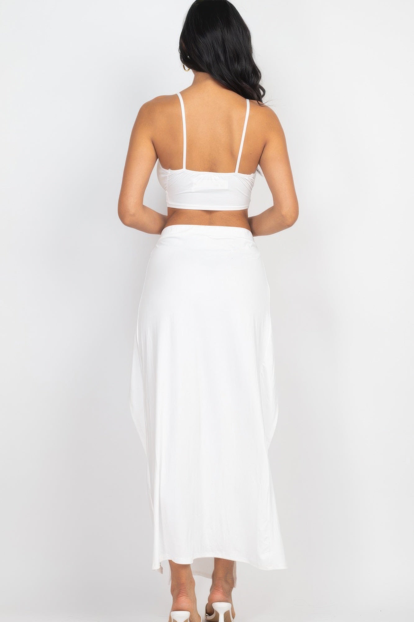 Bra Top & Side Slit Maxi Skirt White 5