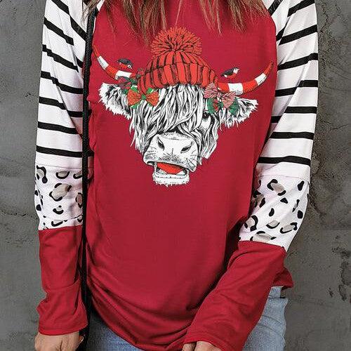 Bull Graphic Striped Long Sleeve T-Shirt