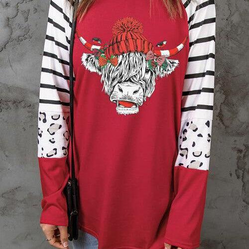 Bull Graphic Striped Long Sleeve T-Shirt