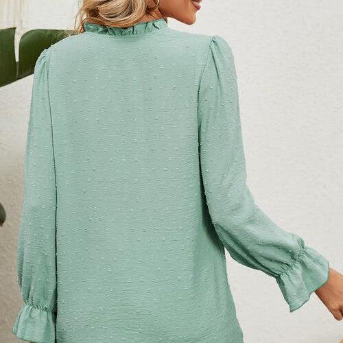 Button Up Flounce Sleeve V-Neck Shirt