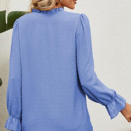 Button Up Flounce Sleeve V-Neck Shirt