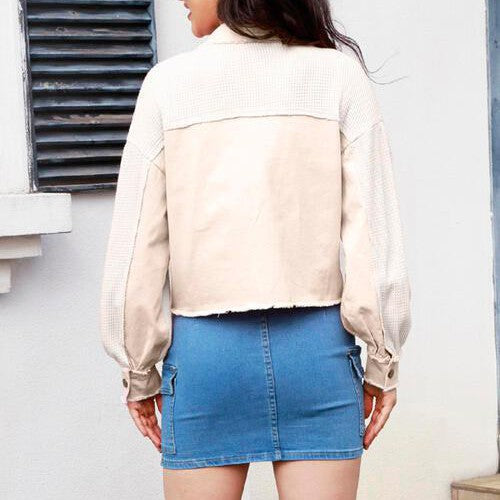 Button Up Raw Hem Long Sleeve Jacket