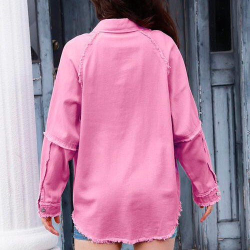 Button Up Raw Trim Long Sleeve Jacket