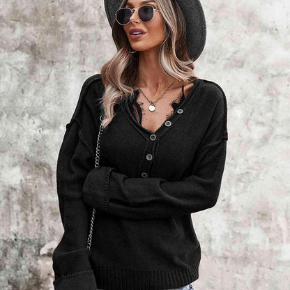 Buttoned Exposed Seam Knit Top