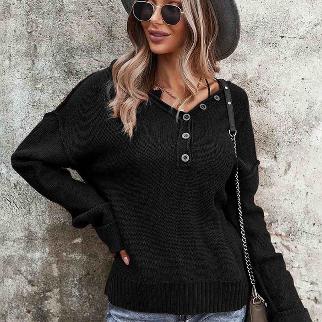 Buttoned Exposed Seam Knit Top