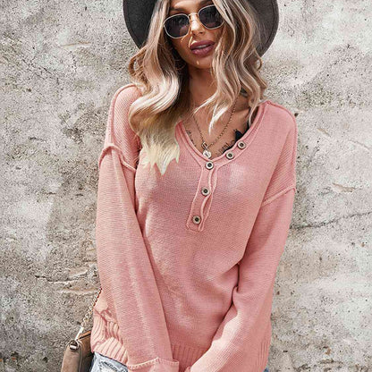 Buttoned Exposed Seam Knit Top