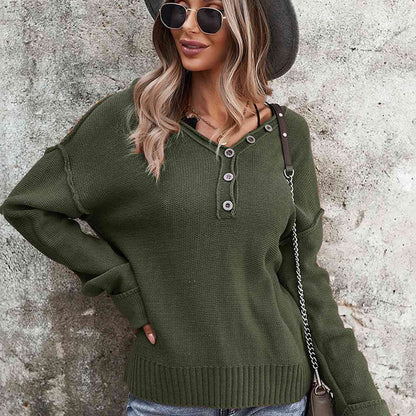 Buttoned Exposed Seam Knit Top