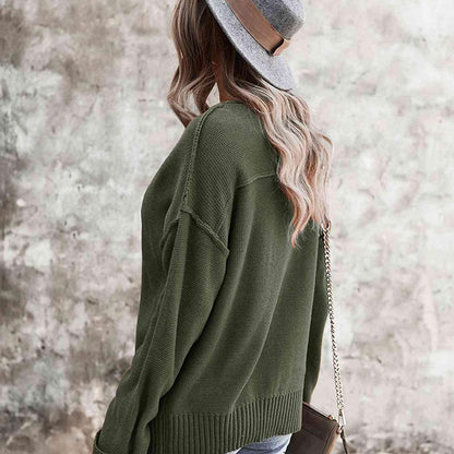 Buttoned Exposed Seam Knit Top