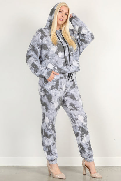 Tie Dye Print Pullover Hoodie And Sweatpants