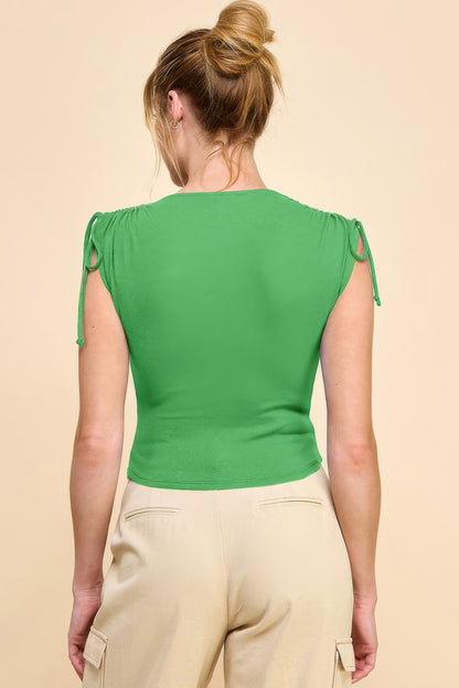 Ruching Shoulder Ribbed Top