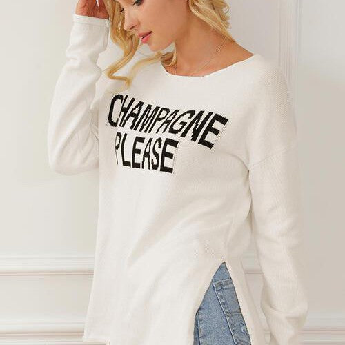 CHAMPAGNE PLEASE Long Sleeve Slit Sweater