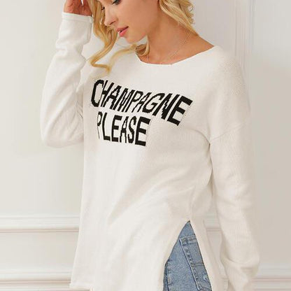 CHAMPAGNE PLEASE Long Sleeve Slit Sweater