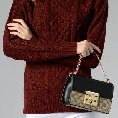 Cable-Knit Turtleneck Long Sleeve Sweater