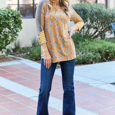 Celeste Design Full Size Leopard Star Contrast Top