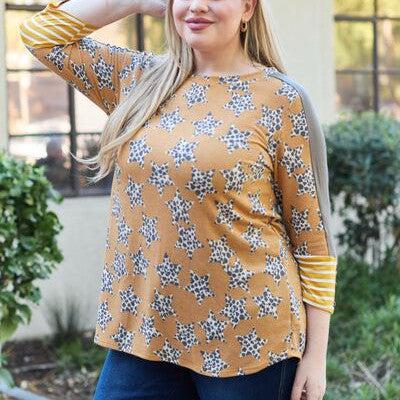 Celeste Design Full Size Leopard Star Contrast Top