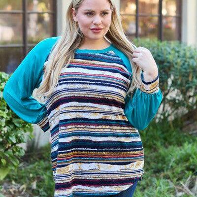 Celeste Design Full Size Striped Long Sleeve Top