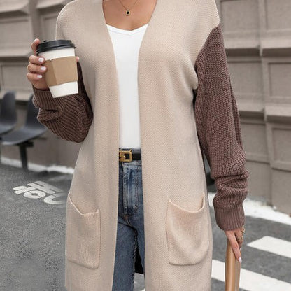 Contrast Open Front Long Sleeve Cardigan