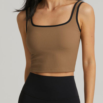 Contrast Square Neck Cropped Sports Tank