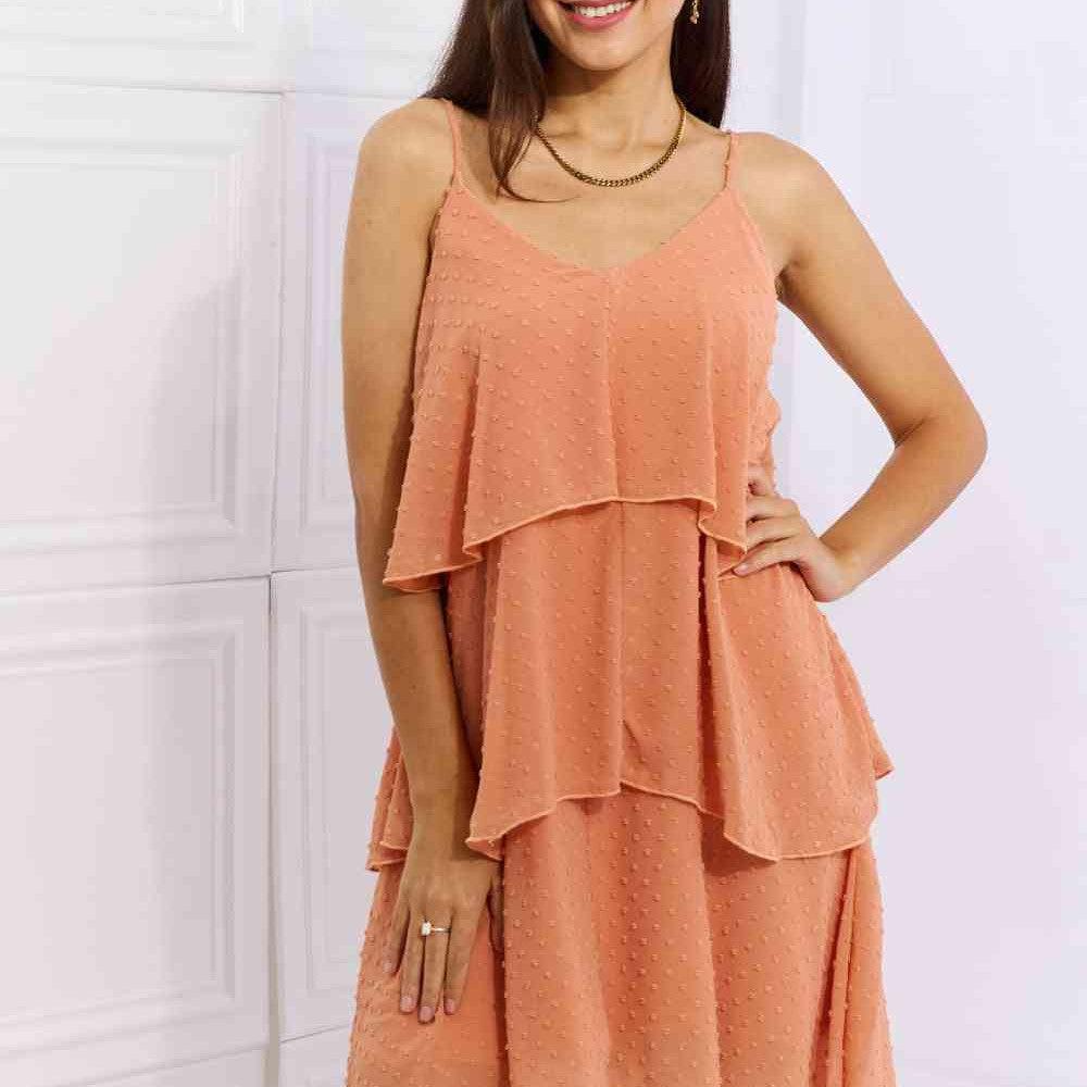 Culture Code By The River Full Size Cascade Ruffle Style Cami Dress in Sherbet