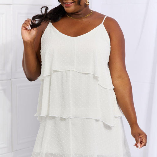 Culture Code By The River Full Size Cascade Ruffle Style Cami Dress in Soft White