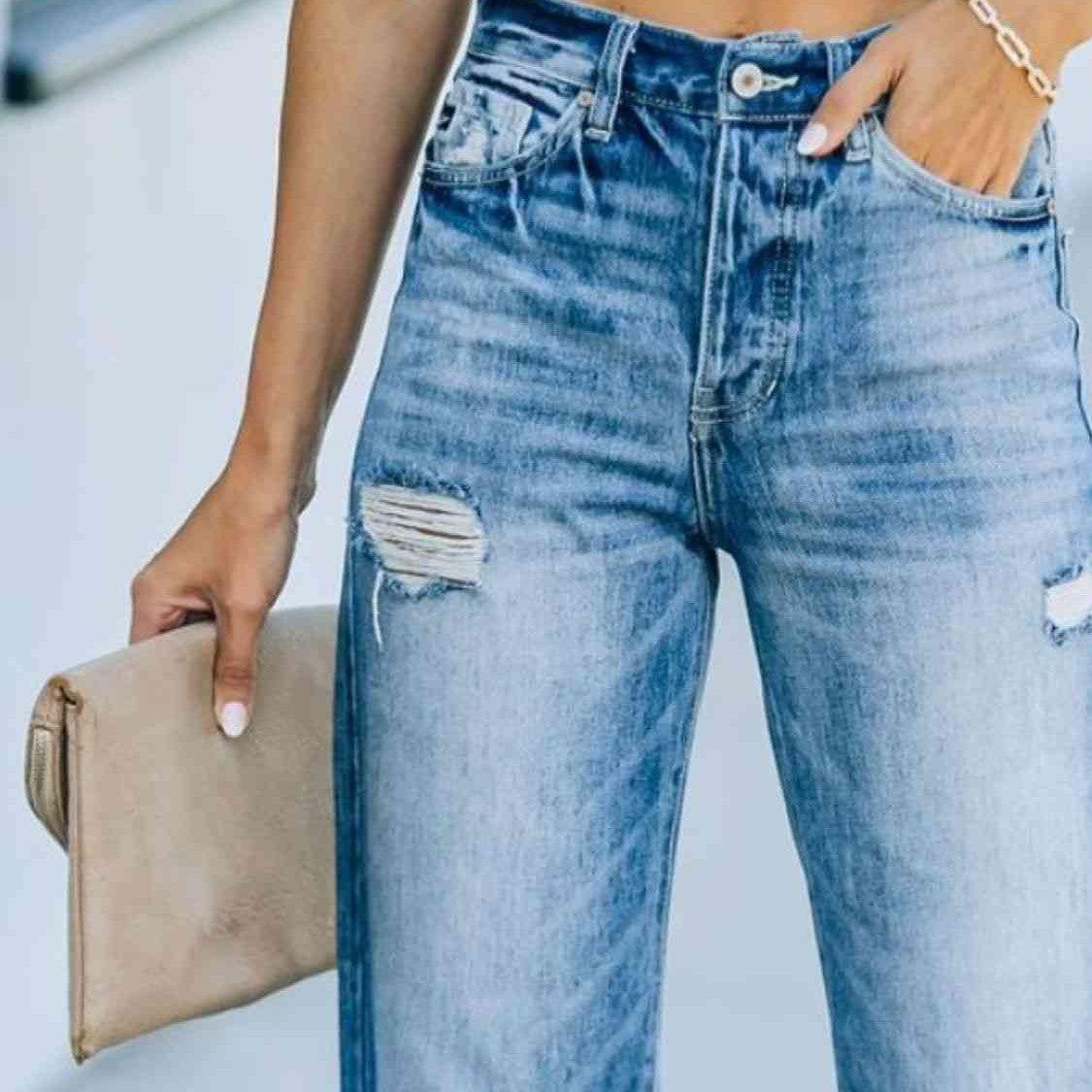 Distressed Straight Leg Jeans