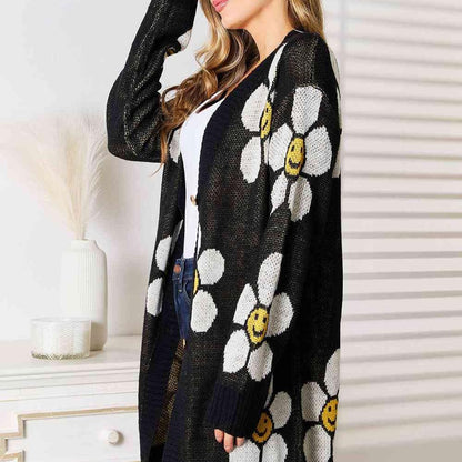 Double Take Floral Button Down Longline Cardigan