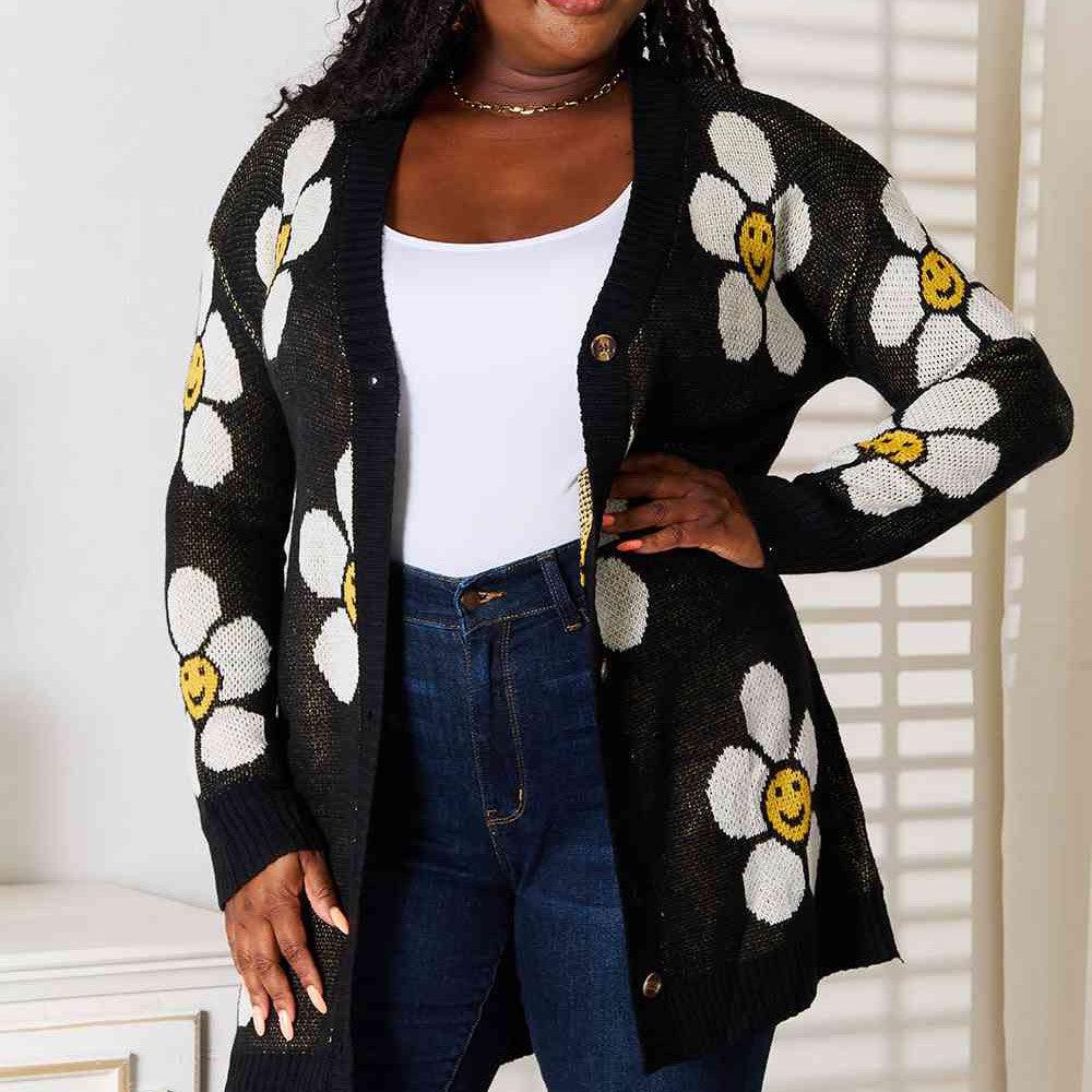 Double Take Floral Button Down Longline Cardigan