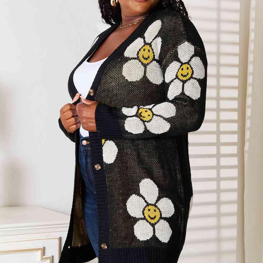 Double Take Floral Button Down Longline Cardigan