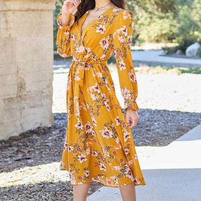 Double Take Full Size Floral Tie Back Flounce Sleeve Dress