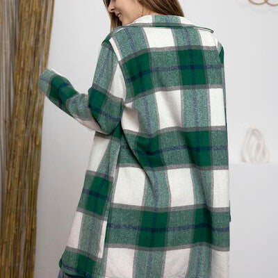 Double Take Full Size Plaid Button Up Lapel Collar Coat