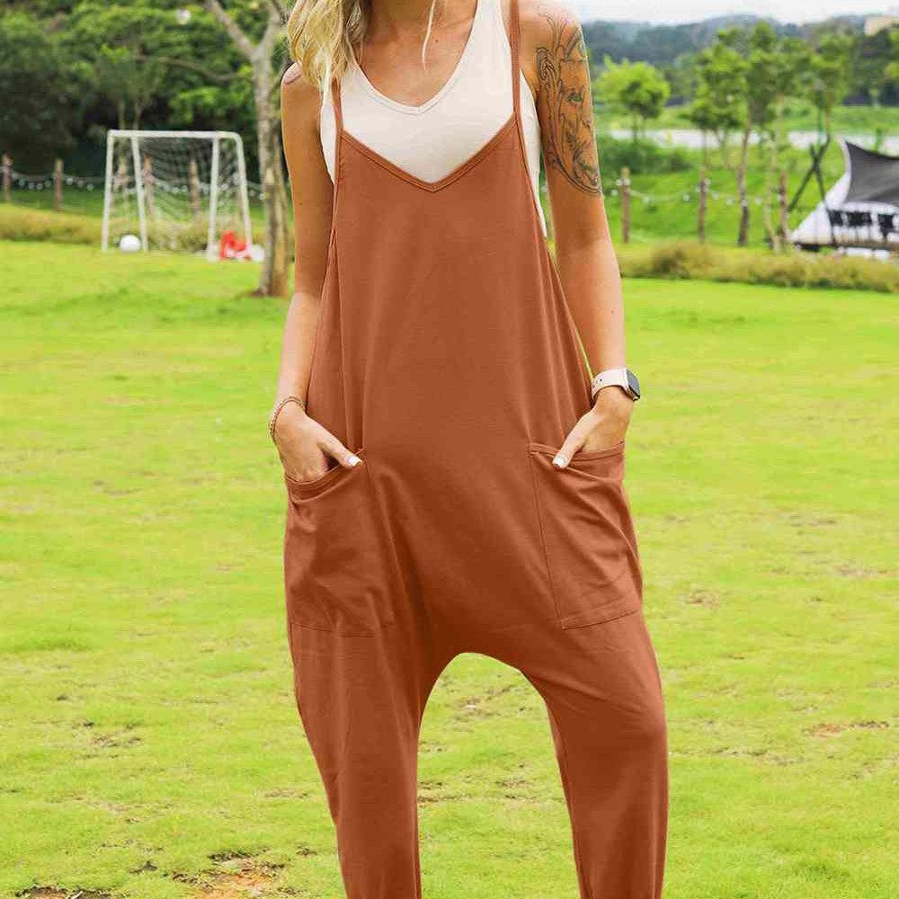 Double Take Full Size Sleeveless V-Neck Pocketed Jumpsuit